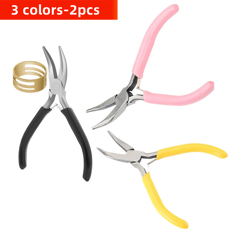 Jewelry Plier Set - คีมปากโค้ง 2 ชิ้น สีชมพู/ดำ/เหลือง ชุดสองชิ้นพร้อมวงแหวนช่วยเปิด ใช้งานได้หลากหลาย
