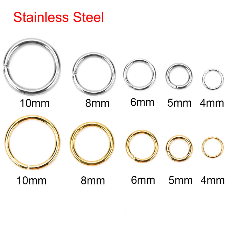 Jump Ring Assorted - 100pcs PVD ไม่เคยจางหายสแตนเลสแหวนกระโดดเปิด 4/5/6/8/10 มม.แยกแหวนตัวเชื่อมต่อสร้อยคอสร้อยข้อมือเครื่องประดับอุปกรณ์เสริม
