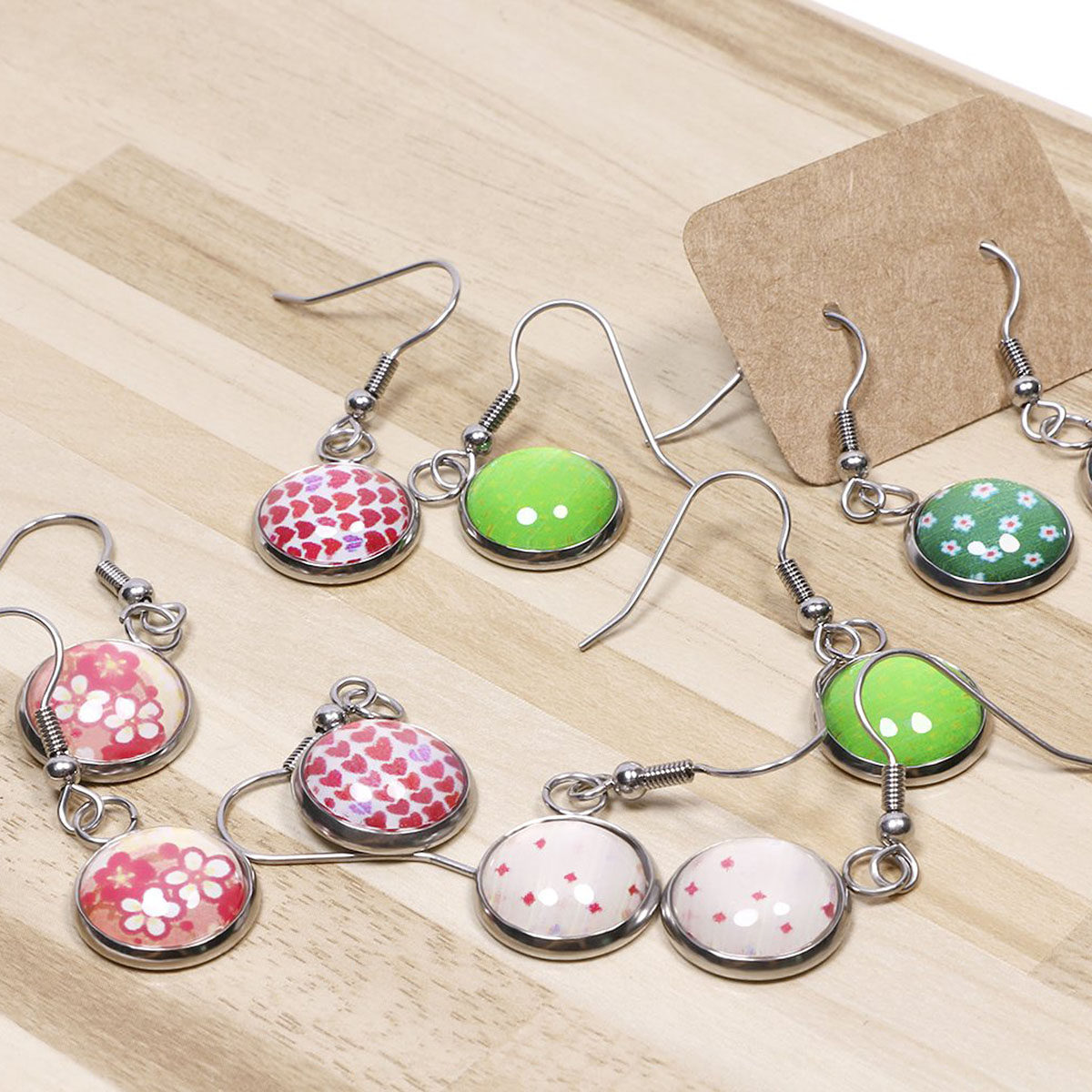 Jewelry Making For Birthday Party - ตะขอต่างหูสแตนเลส 20 ชิ้น พร้อมแผ่นกระจกทรงกลม สำหรับอุปกรณ์ทำเครื่องประดับ DIY