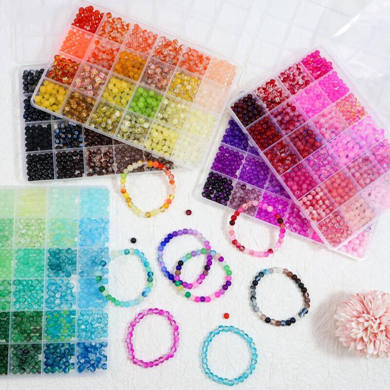 Jewelry Making Tool Kit - ลูกปัดแก้ว 24 สี ขนาด 6 มม.