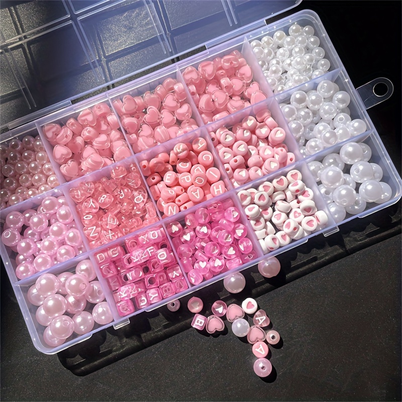 Jewelry Making Box - ชุดทำเครื่องประดับ DIY 10 ชิ้น ประกอบด้วยลูกปัดอะคริลิกสีชมพูและอุปกรณ์ทำเครื่องประดับทำมือ