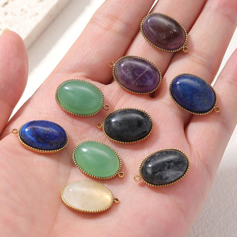 Jewelry Making Michaels - จี้หินธรรมชาติทรงวงรี 6 ชิ้น ทำจากทองคำ 14K เงิน