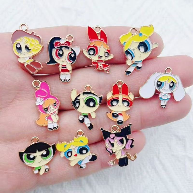 Jewelry Making For Birthday Party - จี้รูปการ์ตูนสาวน้อยเคลือบน้ำมัน 10 ชิ้น ทำจากโลหะผสม สำหรับทำเครื่องประดับ DIY