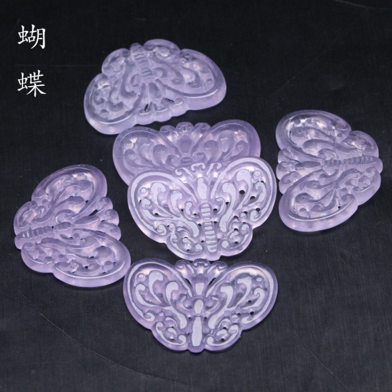 Jewelry Making Parts - 2 PC หยกสีม่วงธรรมชาติ Hollow OUT ลูกปัดจี้ผีเสื้อ