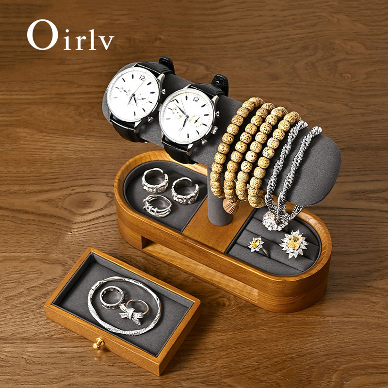 Jewelry Making Box - Oirlv ไม้เนื้อแข็งนาฬิกาออแกไนเซอร์ชั้นวาง T-bar นาฬิกาผู้ถือออแกไนเซอร์ตู้โชว์สร้อยข้อมือกําไลข้อมือเครื่องประดับยืนแสดงนาฬิกาการจัดเก็บ