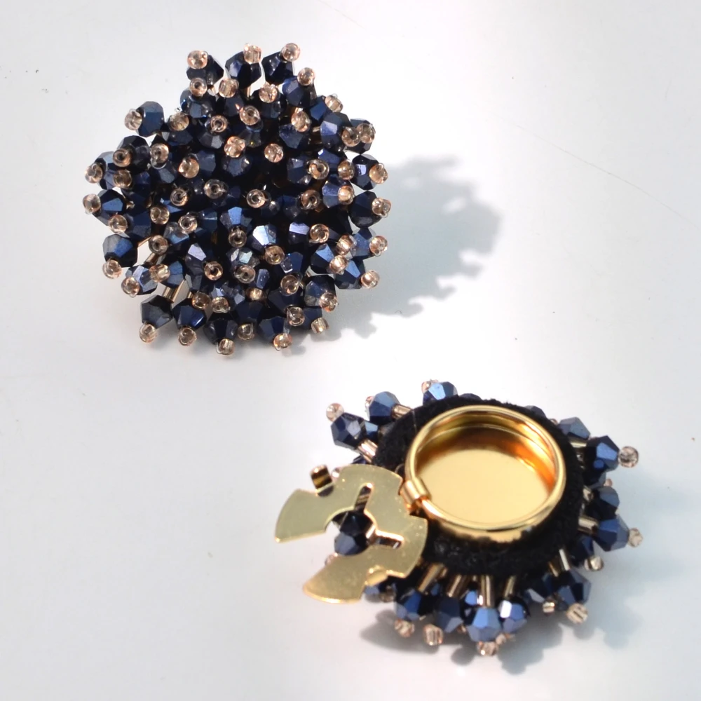 Jewelry Making Parts - ตัวครอบกระดุมแบบหรูหรา 2 ชิ้น ทำด้วยมือ ประดับด้วยลูกปัดคริสตัล สำหรับผู้หญิง