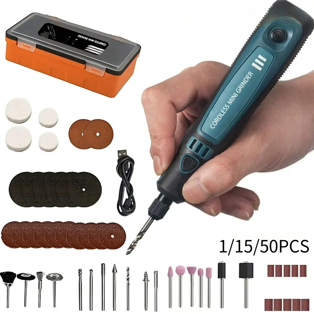 Jewelry Making Tool Kit - เครื่องเจียรไฟฟ้าไร้สายแบบ USB ชุดเครื่องมือแกะสลักแบบพกพา 1/15/50 ชิ้น สำหรับขัดหยก
