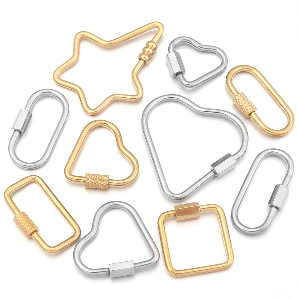 Jewelry Making Articles - สแตนเลสสตีลทองคำสกรูหัวใจ Carabiner ล็อคขั้วต่อ Clip สำหรับ DIY