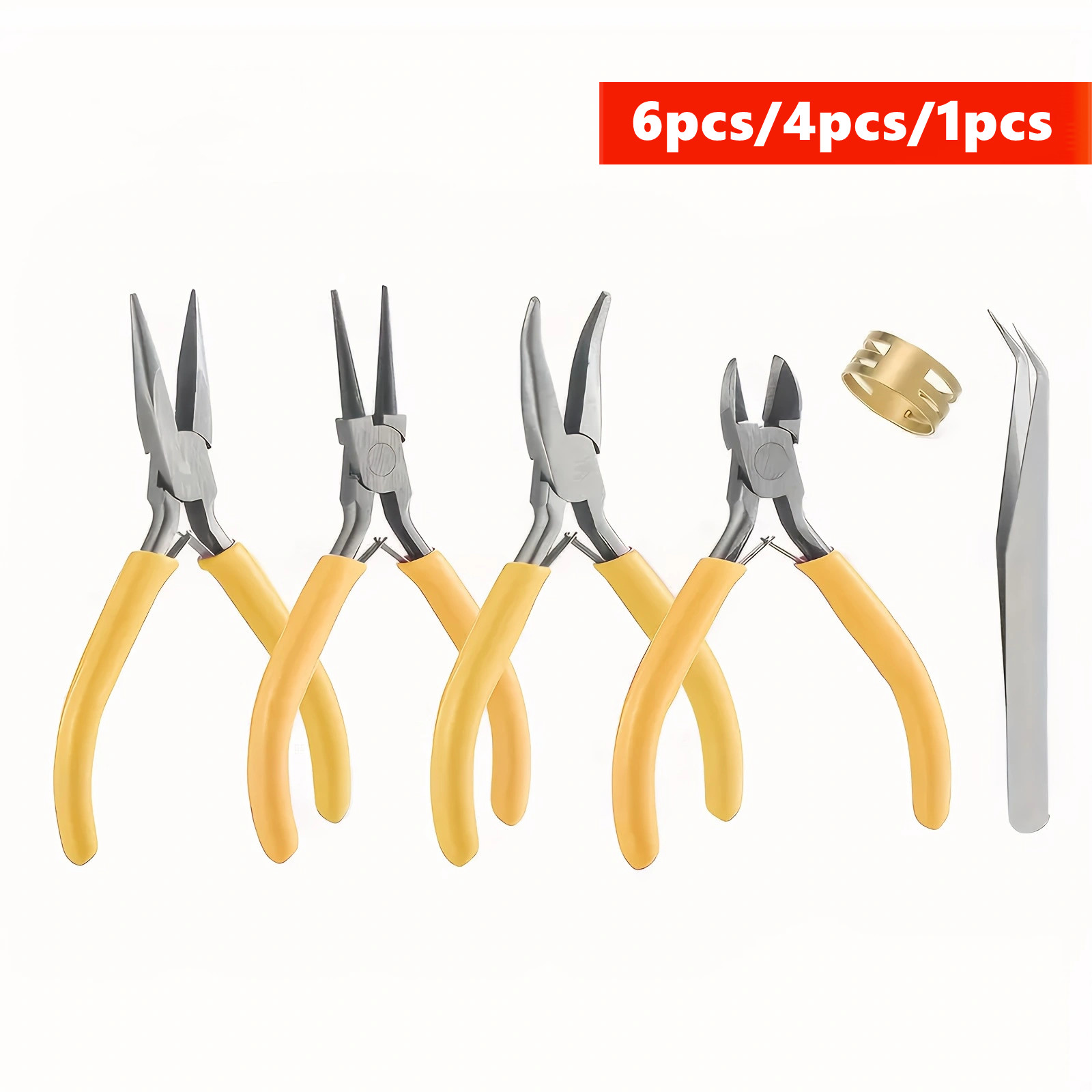 Jewelry Plier Set - ชุดคีมทำเครื่องประดับสีเหลือง 6/4/1 ชิ้น - คีมปากแหลม, คีมปากกลม,