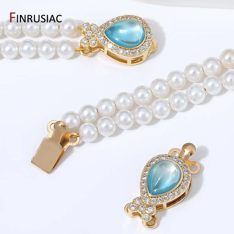 Jewelry Making Box - ตัวล็อกแบบกล่องประดับโอปอลทรงหยดน้ำ ชุบทอง 18K ทำจากทองเหลือง พร้อมฝังเซอร์คอน 2