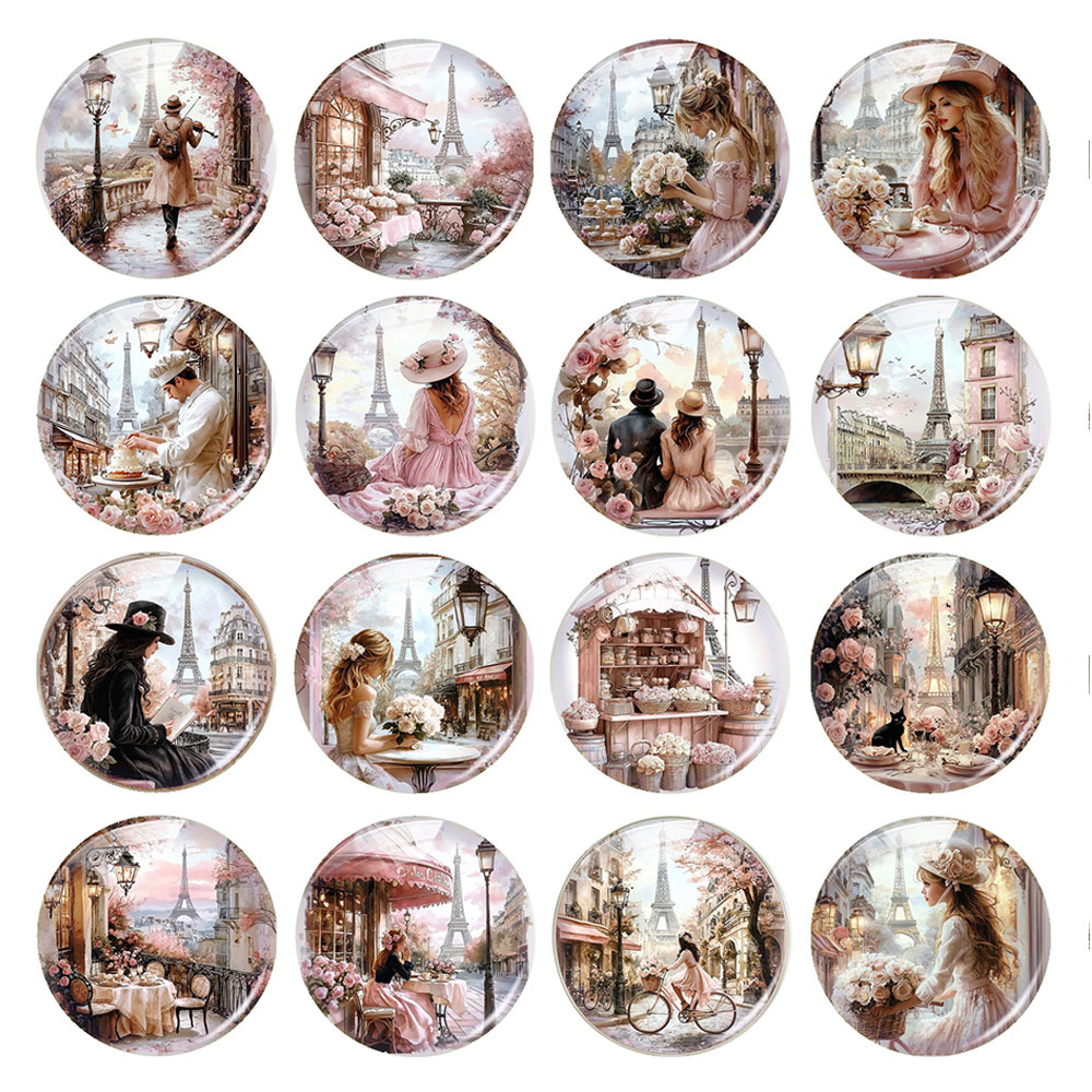 Jewelry Making Paris - คาโบชองแก้วรูปทรงกลม/วงรี/สี่เหลี่ยม ลายหอไอเฟล ปารีส พร้อมรูปภาพผู้หญิงฝรั่งเศส สำหรับงาน DIY