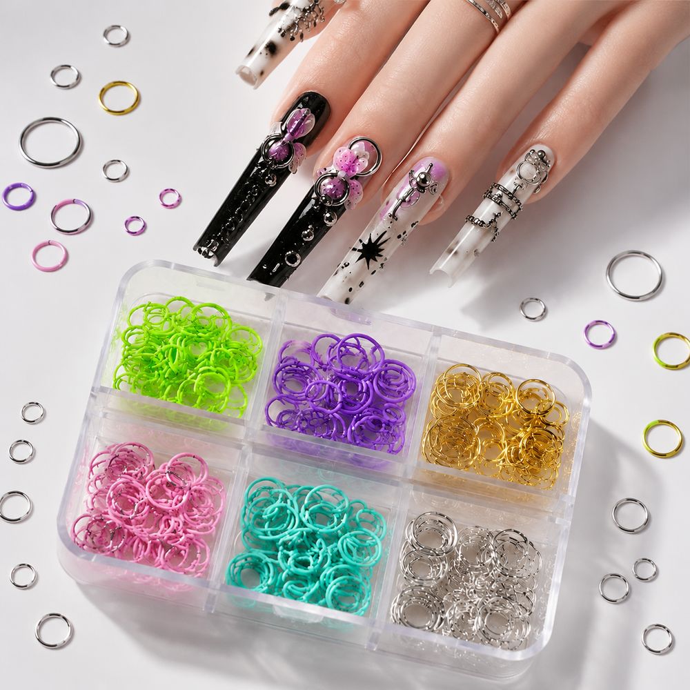 Jump Ring Assorted - Y2K พังก์ ห่วงกลมสำหรับตกแต่งเล็บ 6 ช่อง คละขนาด