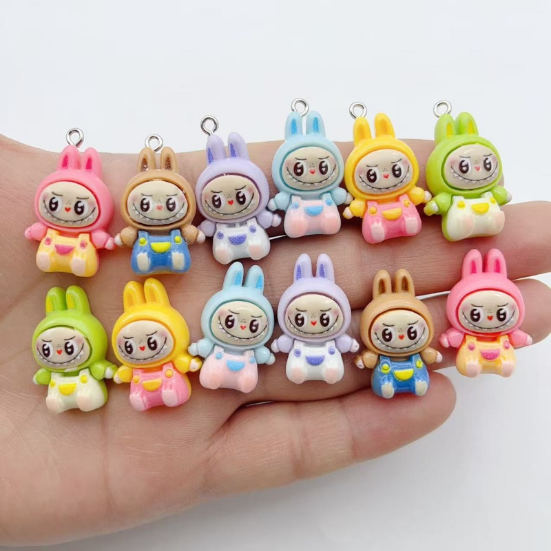 Jewelry Making Parts - ชาร์มเรซิ่นรูปบ้านกระต่ายสตรอว์เบอร์รี่น่ารัก 10 ชิ้น จี้รูปสัตว์การ์ตูนน่ารักสำหรับต่างหู พวงกุญแจ ทำเครื่องประดับ