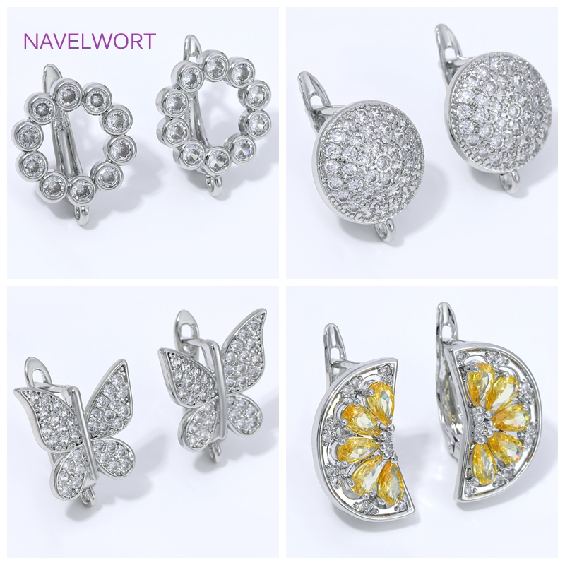 Jewelry Making Articles - ตะขอเกี่ยวต่างหูรูปพัดเคลือบทอง 18K รูปทรงดอกไม้, ตัวล็อคทองเหลืองแบบพื้นฐาน, ตะขอเกี่ยวต่างหู, วัสดุทำเครื่องประดับ