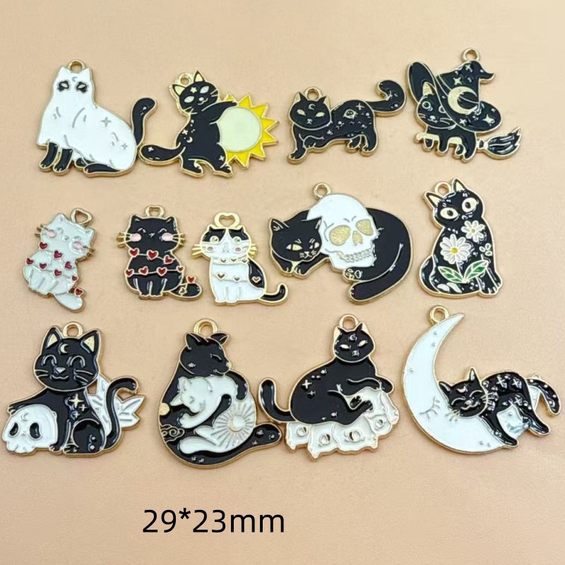Jewelry Making Parts - จี้แมวดำเคลือบอีนาเมลแท้ 10 ชิ้น น่ารัก เหมาะสำหรับทำสร้อยข้อมือ ต่างหู