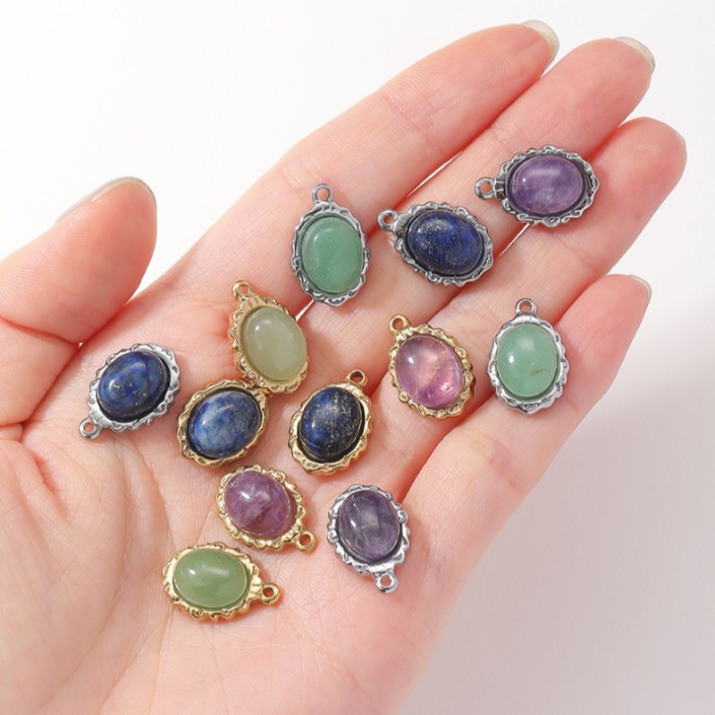 Jewelry Making Michaels - จี้หินธรรมชาติทรงรี 10 ชิ้น ขอบลูกไม้ 14K ทอง