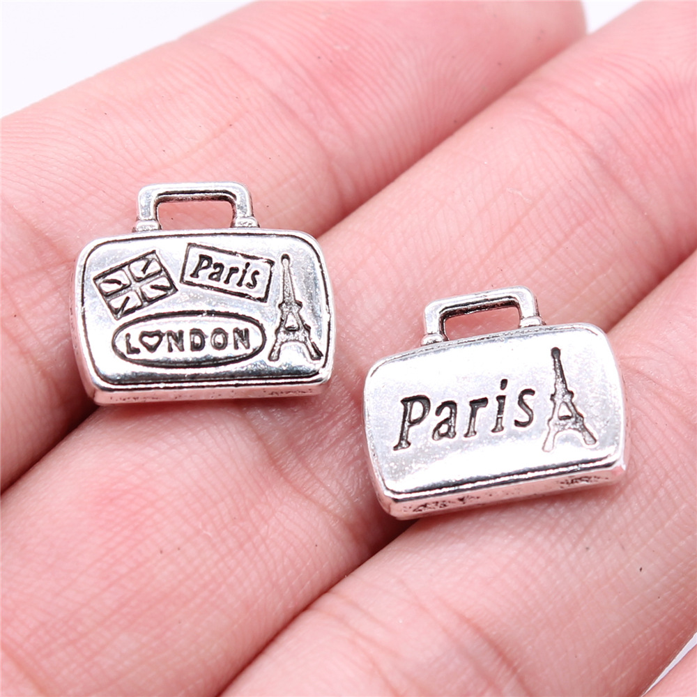 Jewelry Making Paris - 6ชิ้น/ล็อต14X17มม.สีเงินโบราณปารีสเดินทางกระเป๋า Charms จี้สำหรับเครื่องประดับ DIY ผลการค้นหาเครื่องประดับ