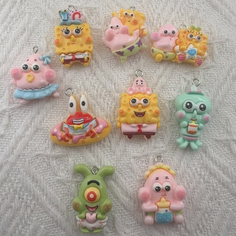Jewelry Making For Birthday Party - จี้เรซิ่นลายการ์ตูน 10 ชิ้น, ต่างหูทำเอง DIY, อุปกรณ์เสริมพวงกุญแจ