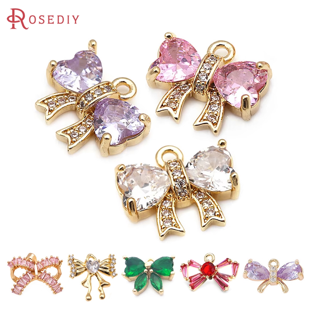 Jewelry Making Knots - ทอง 18K สีทองเหลืองประดับเพชรซิคอน จี้รูปโบว์ สร้อยคอ ต่างหู