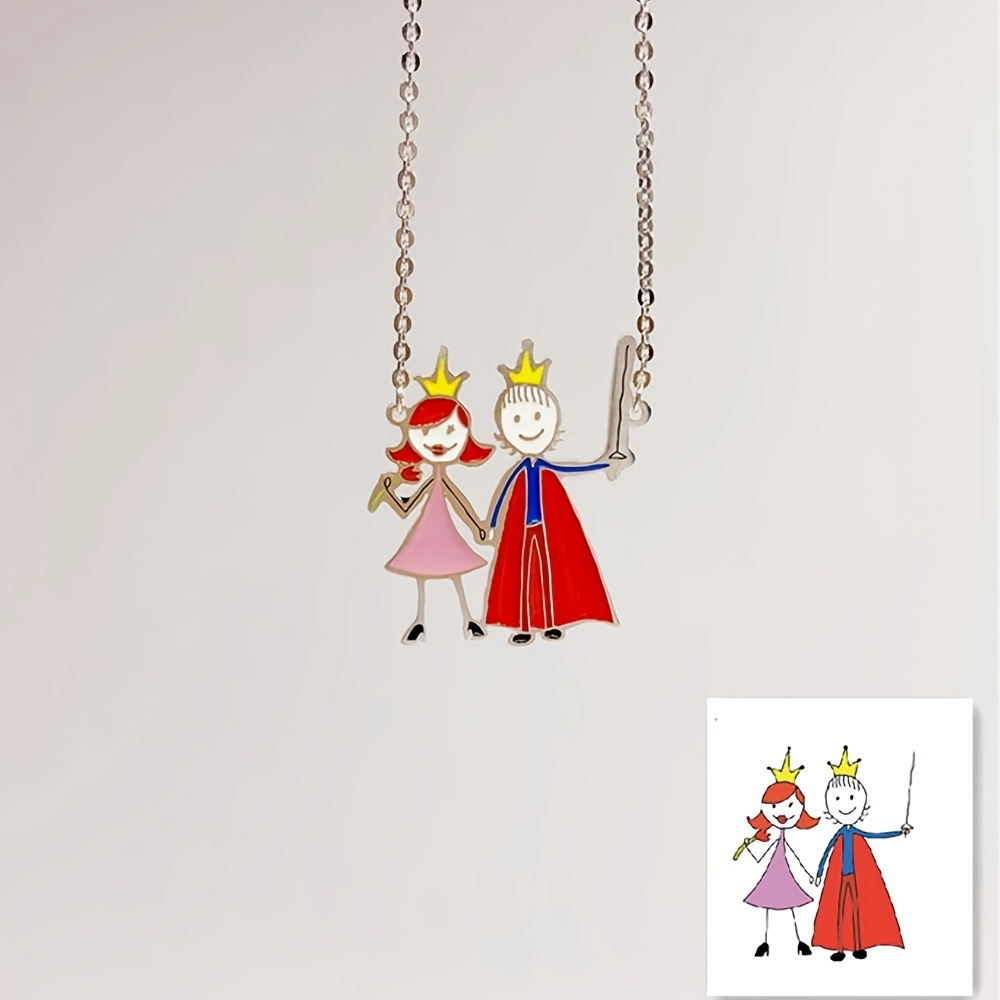 Jewelry Making Drawing - สร้อยคอจี้เคลือบสีแบบกำหนดเอง ของที่ระลึกสำหรับเด็ก งานศิลปะจากภาพวาดเด็ก เครื่องประดับสแตนเลส กันน้ำและไม่ซีดจาง ของขวัญ