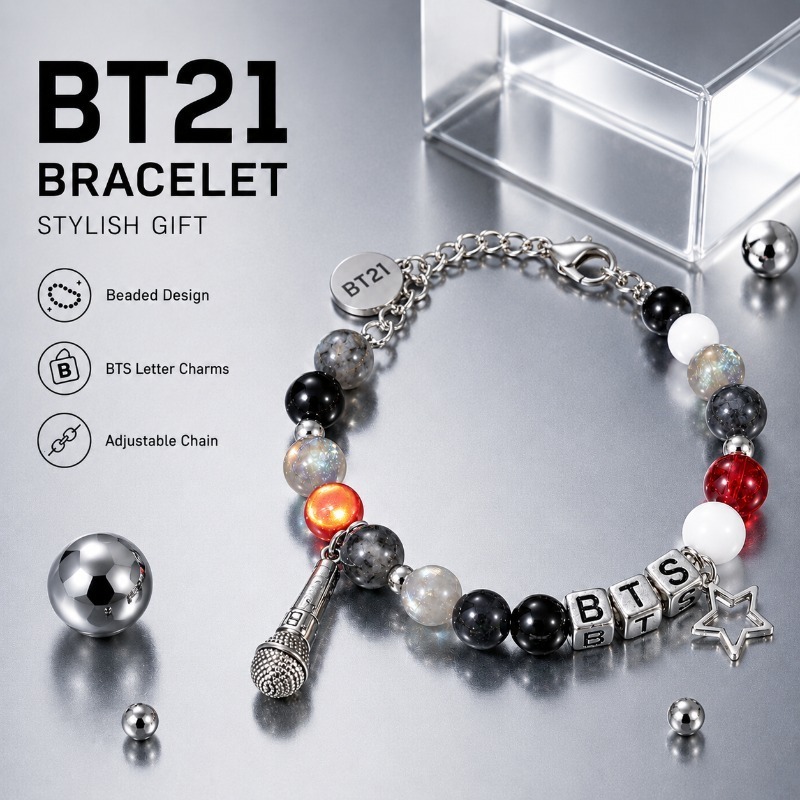 Jewelry Making Parts - สร้อยข้อมือลูกปัดสีดำแดง BT21, สินค้าแฟชั่นสำหรับแฟนคลับ, เครื่องประดับข้อมือสำหรับแฟนเคป๊อป