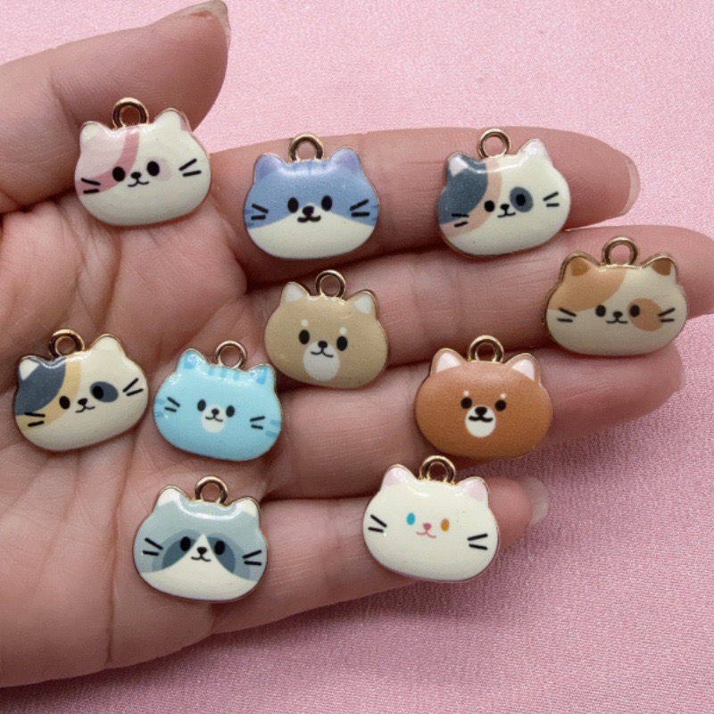 Jewelry Making For Birthday Party - จี้โลหะผสมรูปหัวแมวพิมพ์ลาย 12 ชิ้น, สำหรับทำเครื่องประดับ DIY ต่างหู,