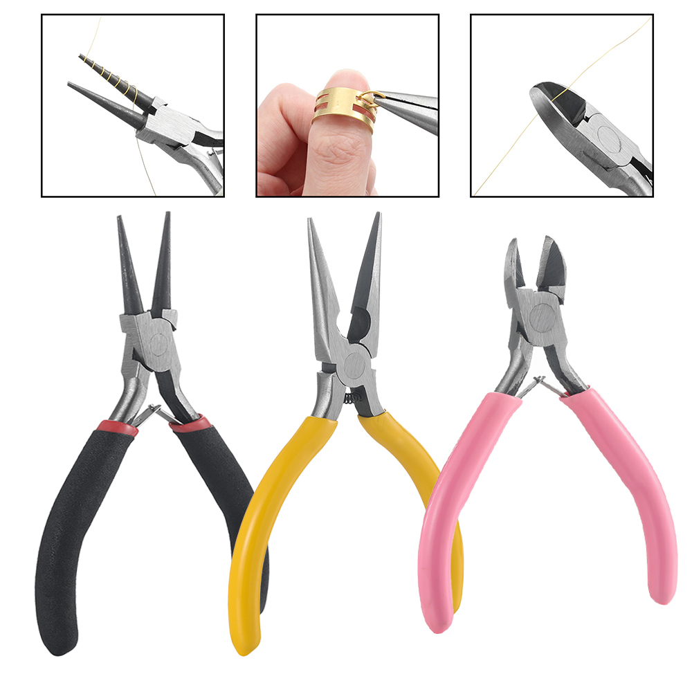 Jewelry Plier Set - 3 ชิ้น/เซ็ต 3 รูปแบบเครื่องประดับคีมชุดเครื่องมือเข็มรอบจมูกคีม Diagonal Plier