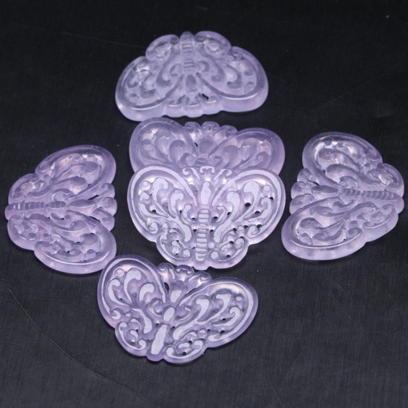 2 PC หยกสีม่วงธรรมชาติ Hollow  - Jewelry Making Parts บทวิจารณ์และราคา