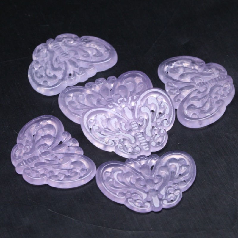 2 PC หยกสีม่วงธรรมชาติ Hollow  - Jewelry Making Parts บทวิจารณ์และราคา