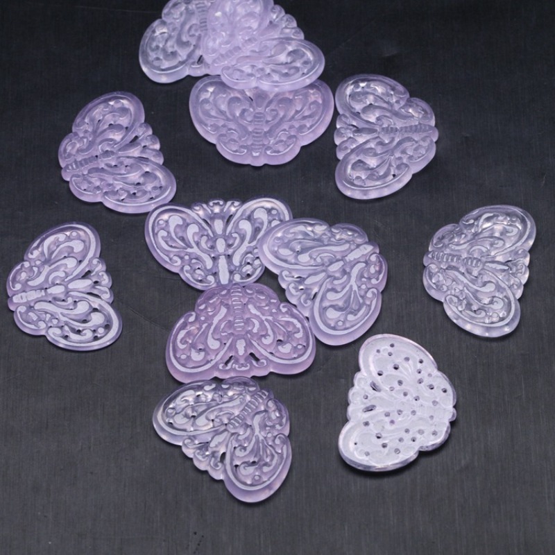 2 PC หยกสีม่วงธรรมชาติ Hollow  - Jewelry Making Parts บทวิจารณ์และราคา